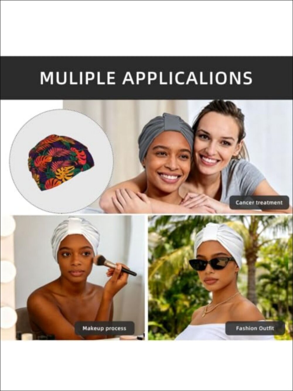 Pre-Tied Head Scarf Hat Sleep Cap Hair Bonnet Chemo Cancer Cap Stretch Polyester - Picture 6 of 6